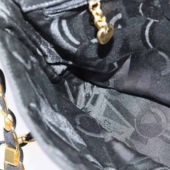 Salvatore Ferragamo Chain Vala Shoulder Bag Canvas Black Gold Auth - Picture 14 of 16